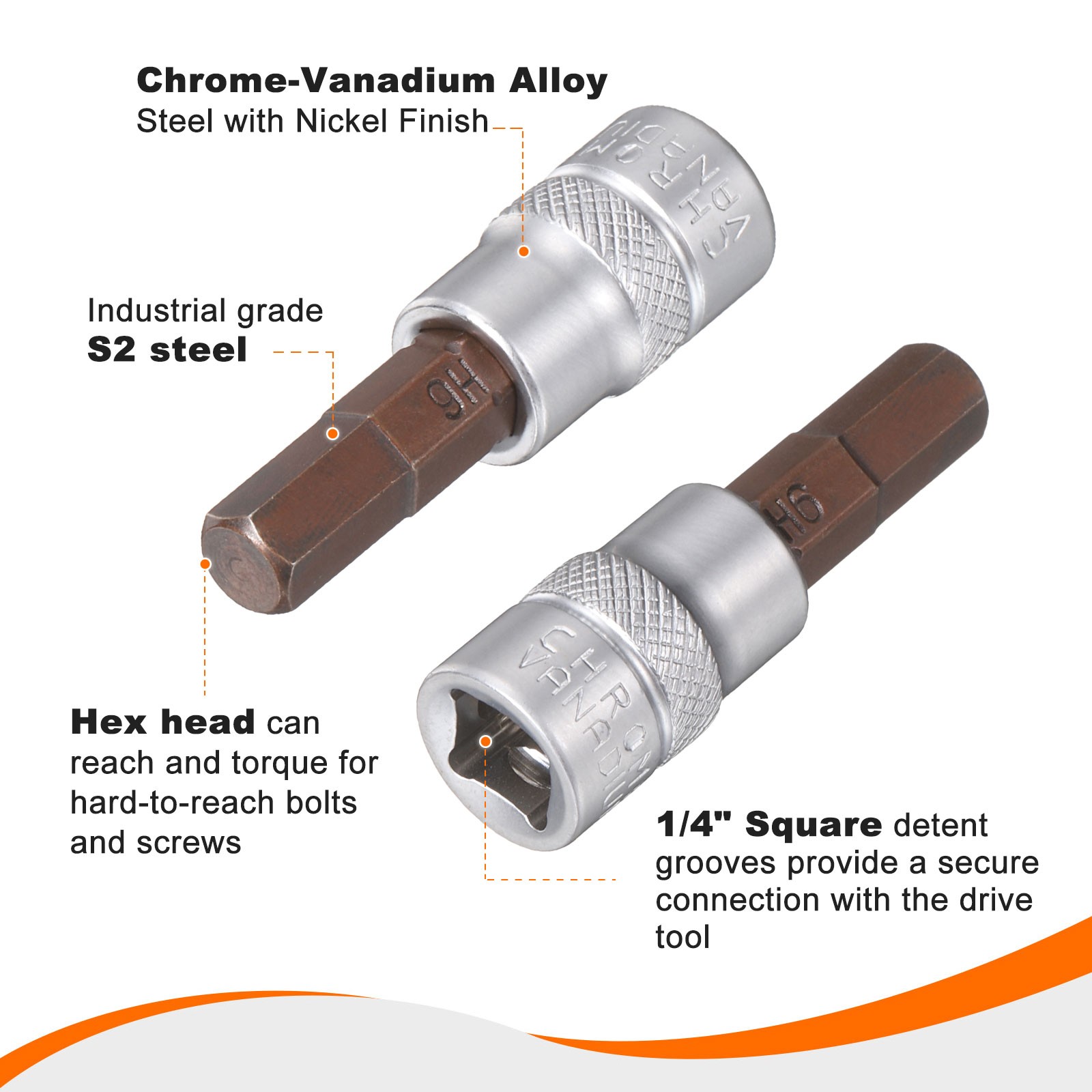 3pcs H6 Hex Bit Socket 1/4" Square Drive Metric Extension Impact Bit Red,
