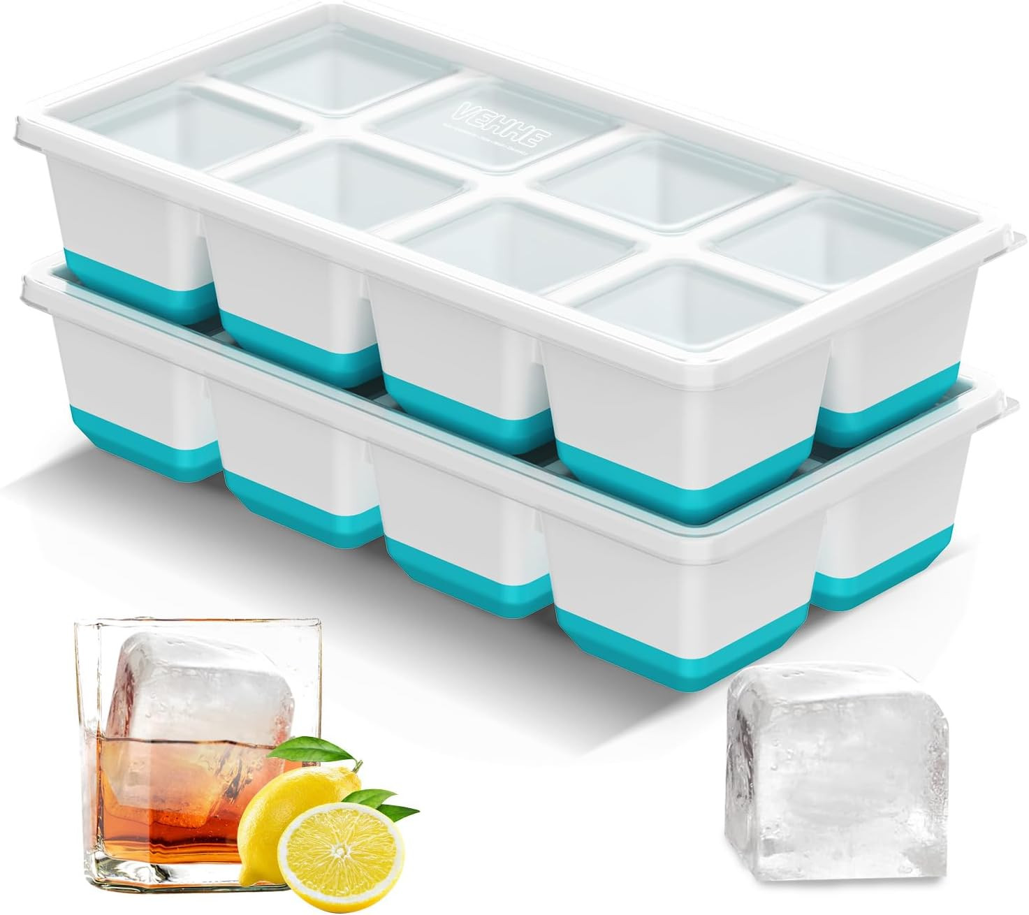 Ice Cube Tray, 2 Pack Reusable Large Ice Cube Molds, Ice Cube Trays for Freezer