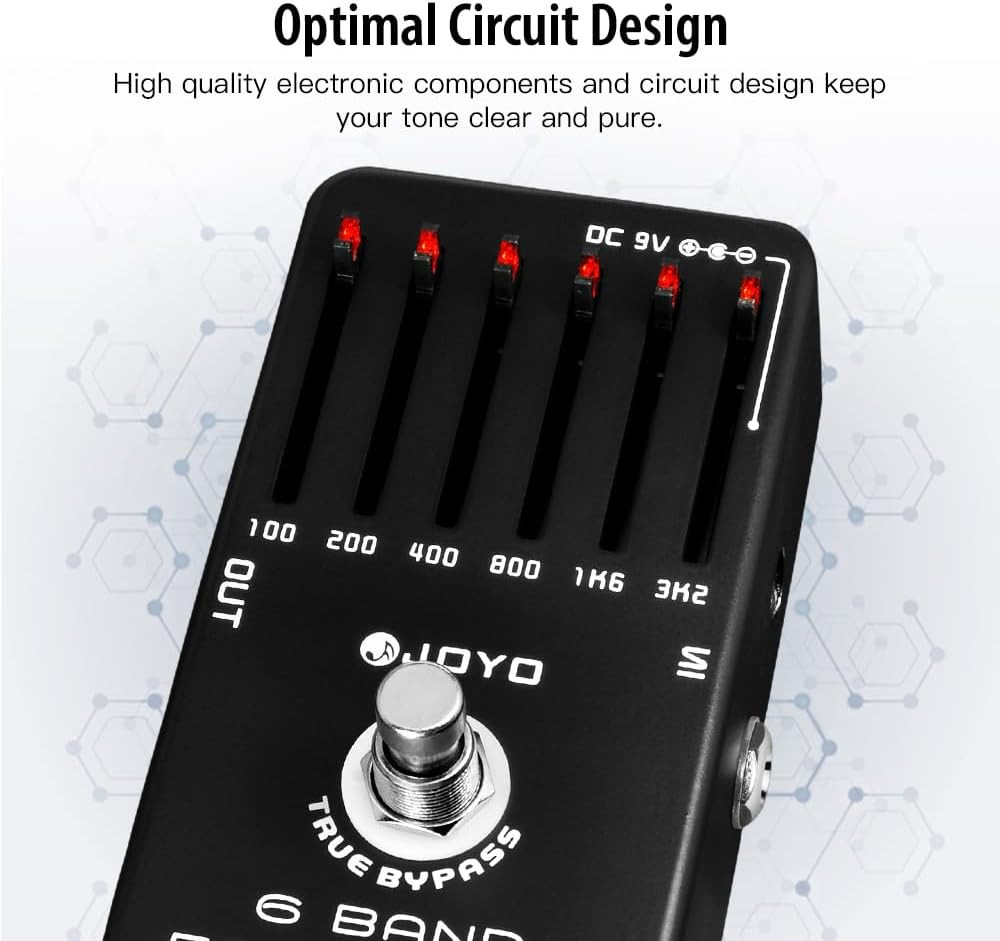 6-Band EQ Pedal Electric Guitar Equalizer (100Hz 200Hz 400Hz 800Hz 1.6Khz 3.2Khz