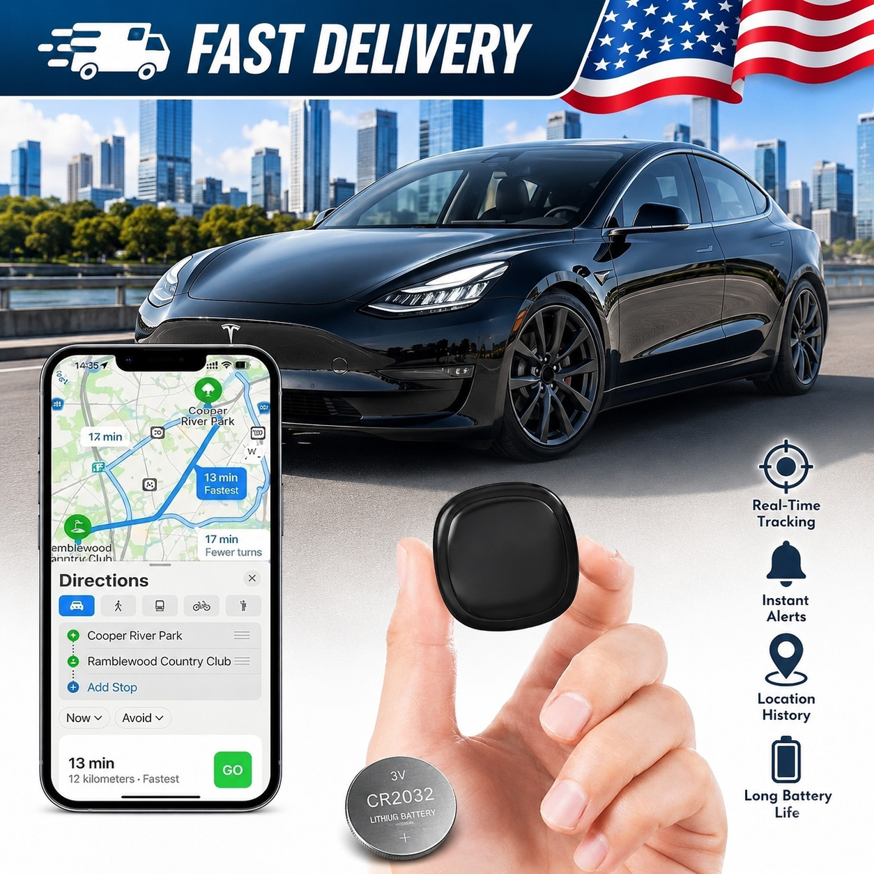 GPS Tracker for Vehicles Car Tracking Device,Mini Hidden for iPhone Android USA.