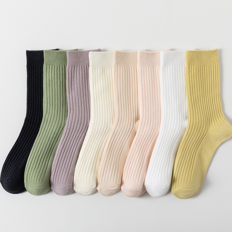 8 Pairs Unisex Women Cotton Striped Mid Calf Tube Socks Sports Stretch Socks