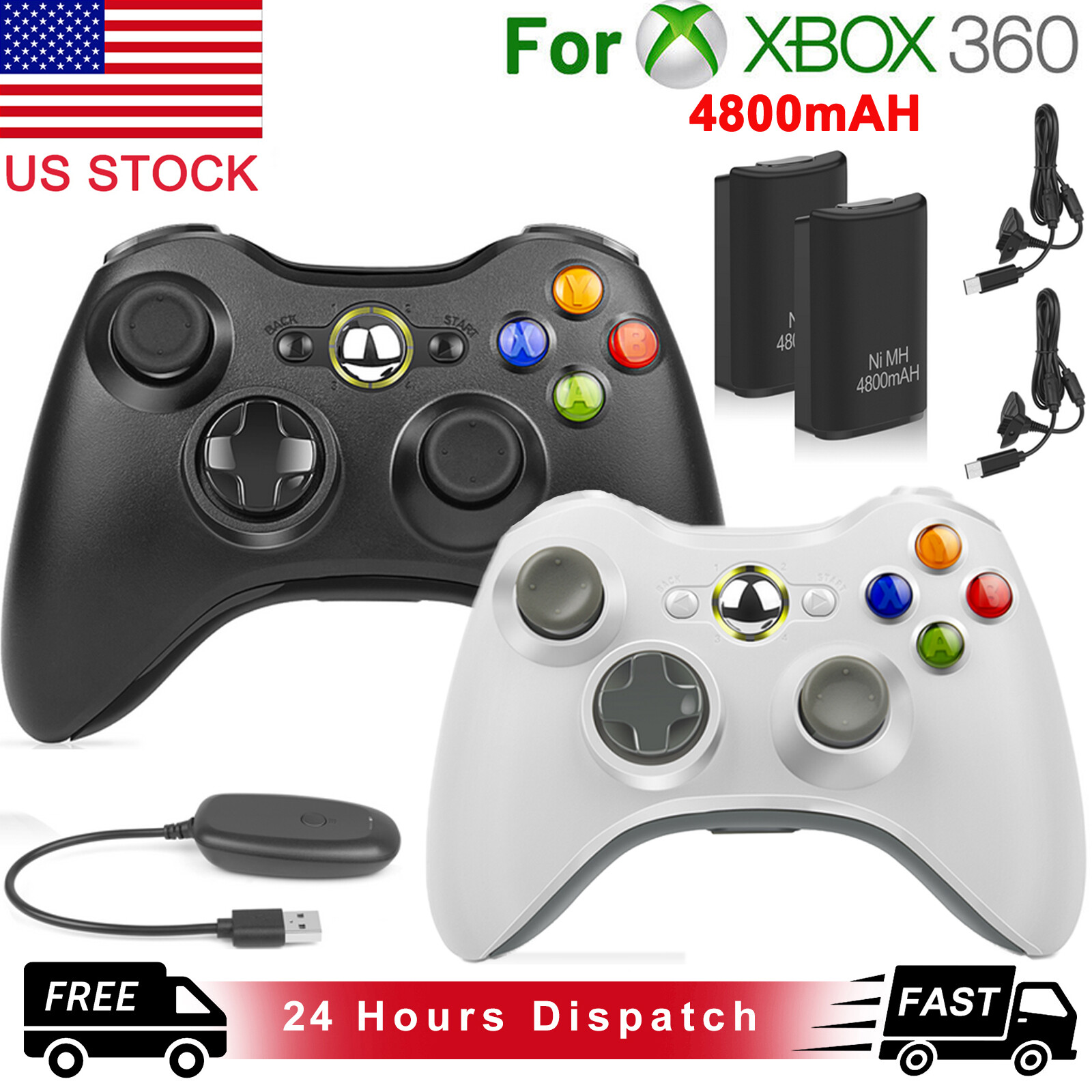 Wireless Game Controller Gamepad for Microsoft XBOX 360/360Slim/E PC WIN 7 8 10