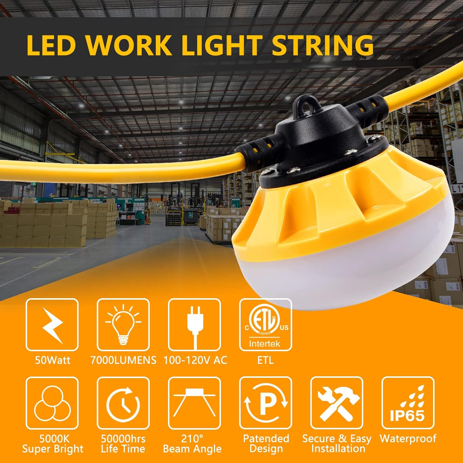50FT Construction String Lights LED Industrial Grade Best for Construction Sites