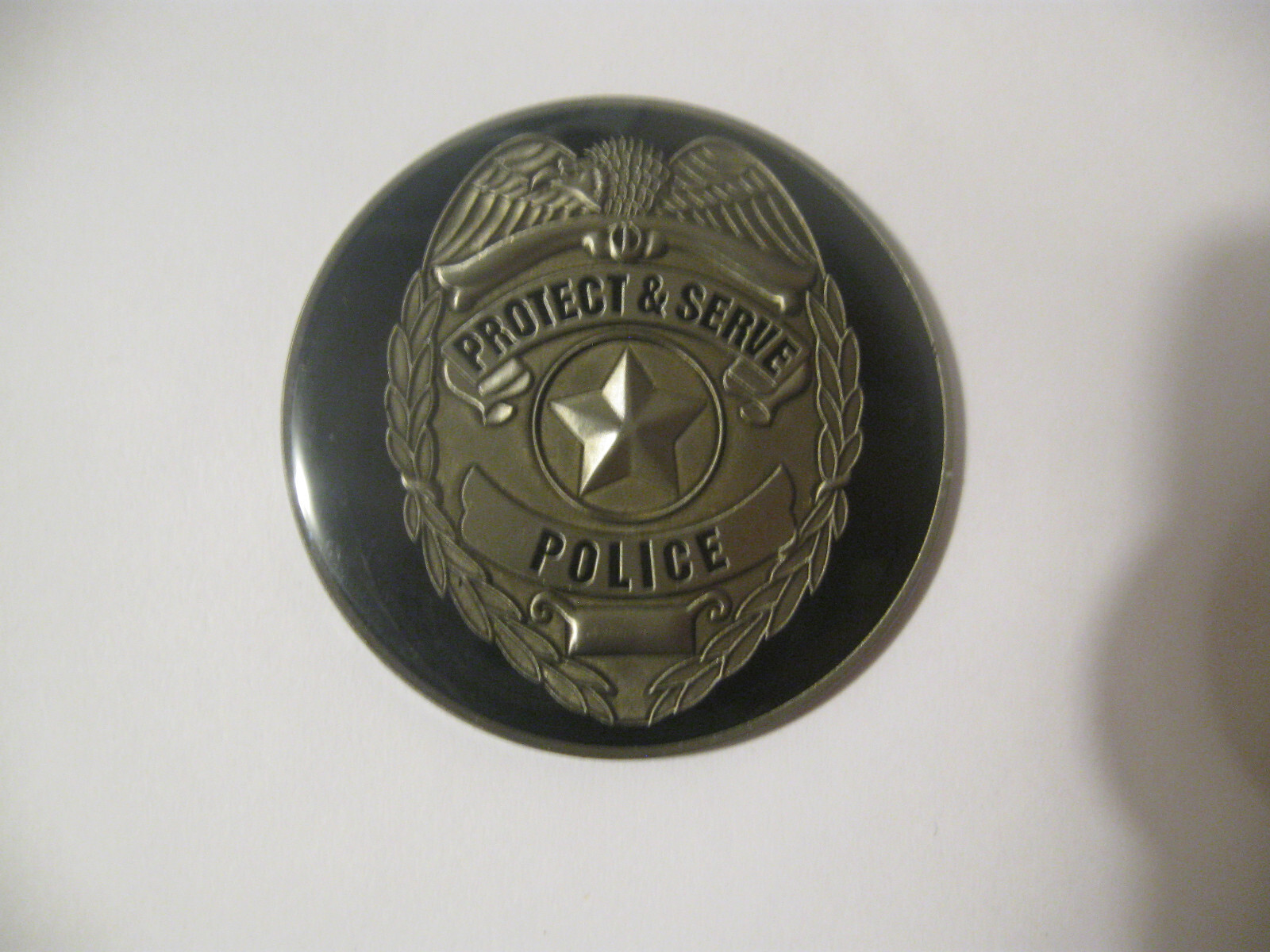 PROTECT AND SERVE POLICE ADHESIVE MEDALLION (CHALLENGE COIN/READ DESCRIPTION)