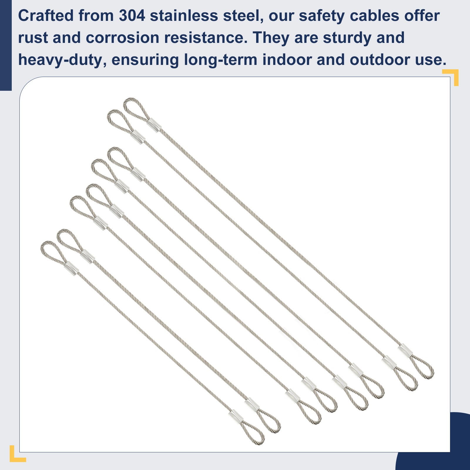 10 Pcs Dia. 2mm 8" Long Stainless Security Ropes with Double Loops, Silver