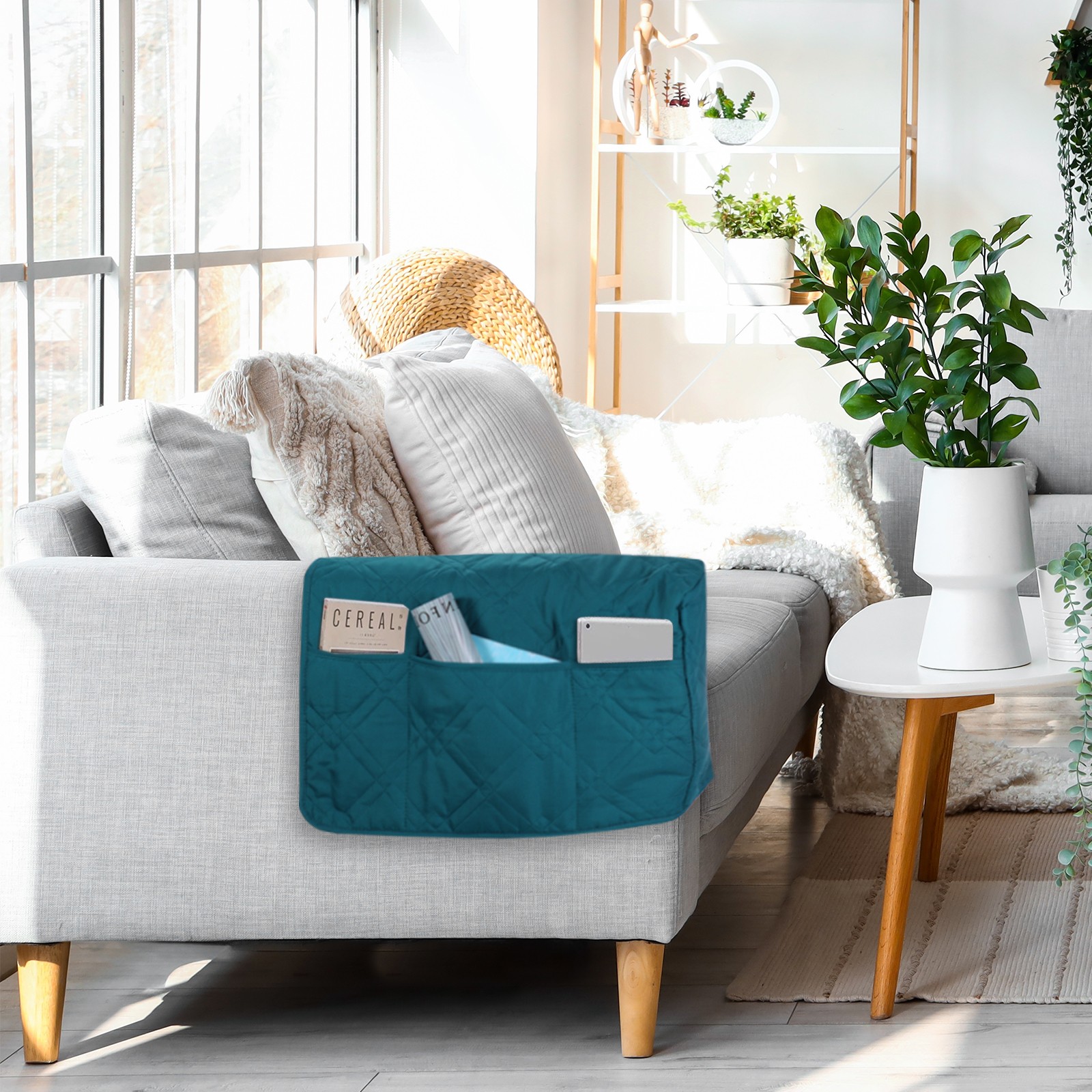 2 Pack Sofa Armrest Organizer Armchair Caddy Hanging Storage Bag Blue