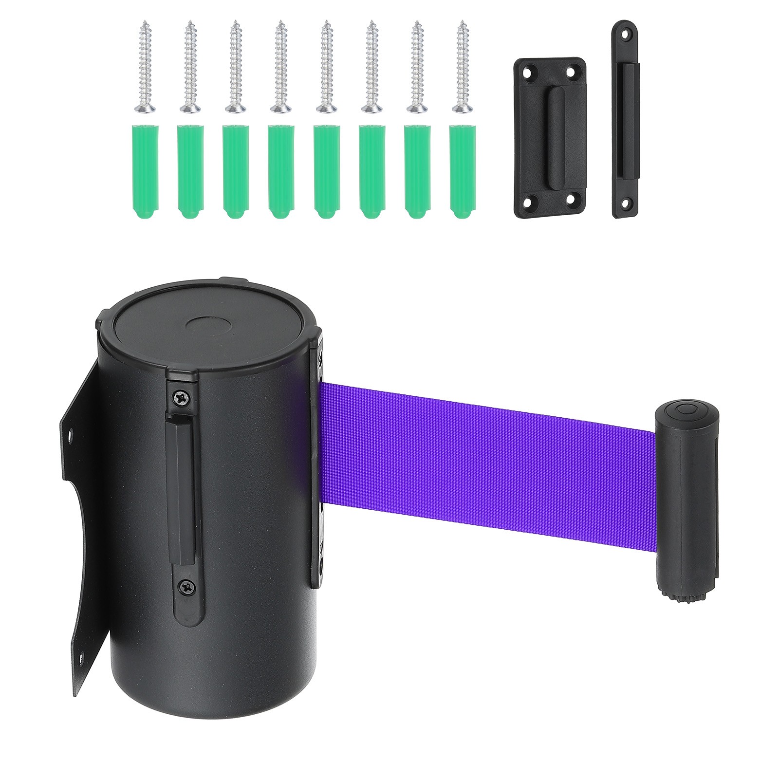 16.4 Feet Fixed Wall Mount Retractable Belt Barrier,Black/Purple