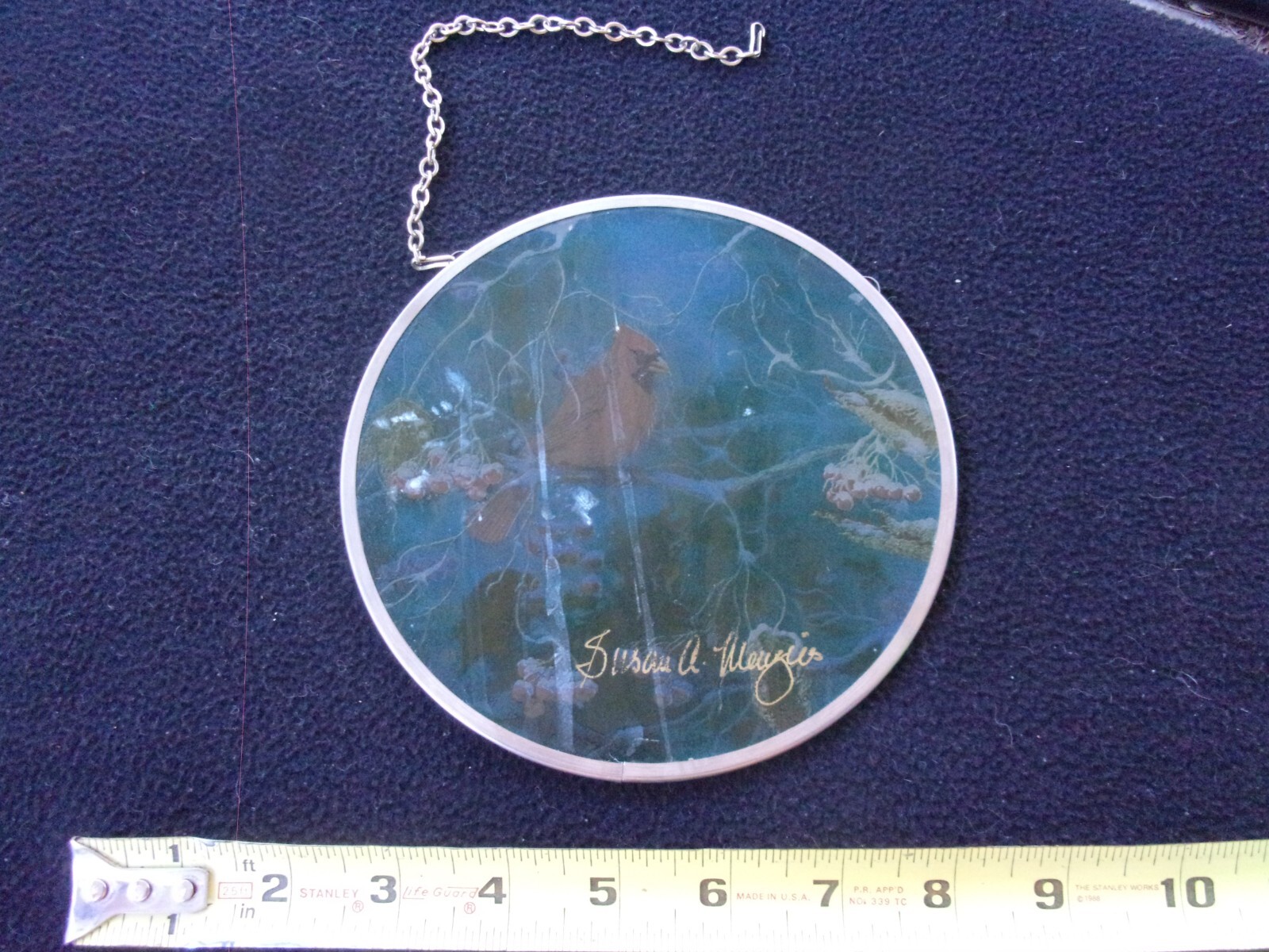 Vintage 1991 Toronto Stained Glass Cardinal suncatcher preown signed Susan A Meu