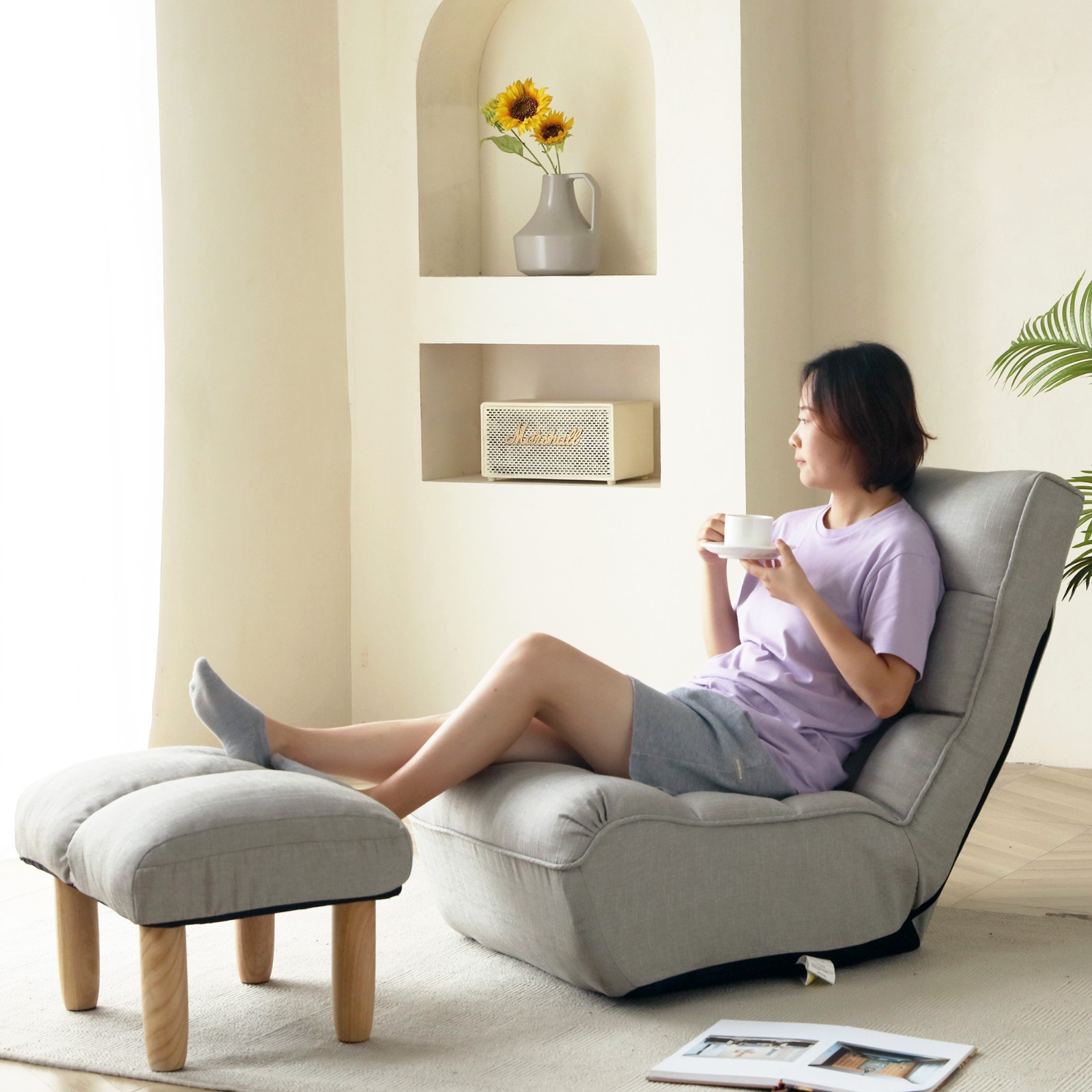 Foldable Reclining Sofa Chair-4-Segment Adjustable Back for Living Room,Playroom