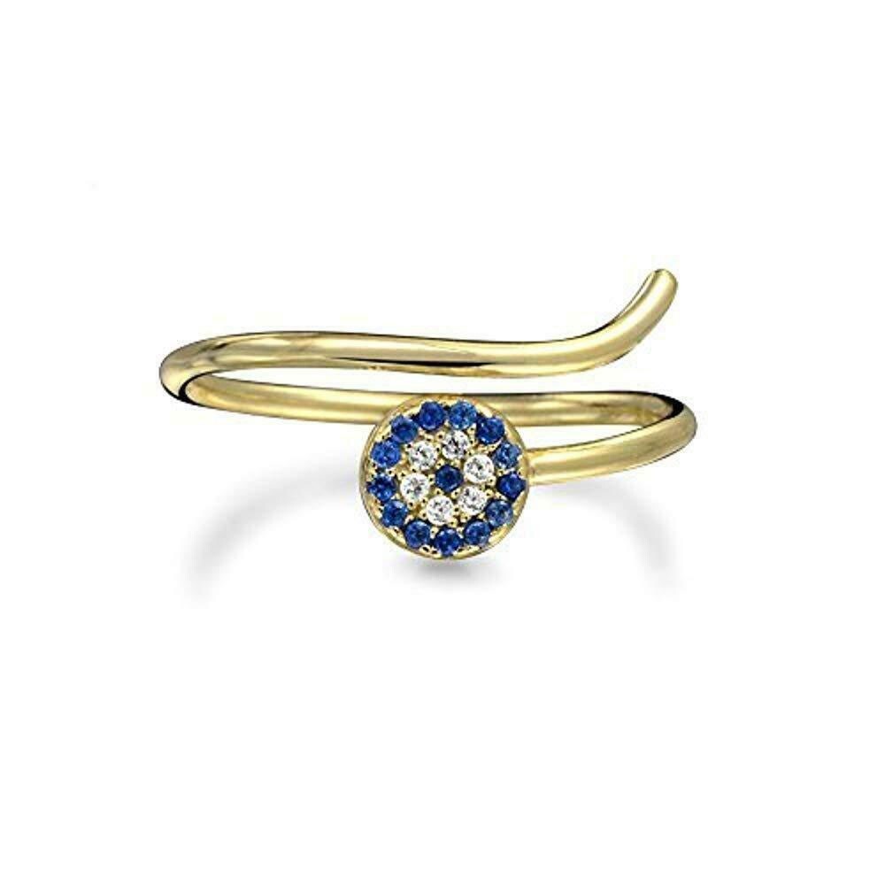 Women's Round Cut CZ Evil Eye Knuckle Ring 14K Yellow Gold Over Thin Stack