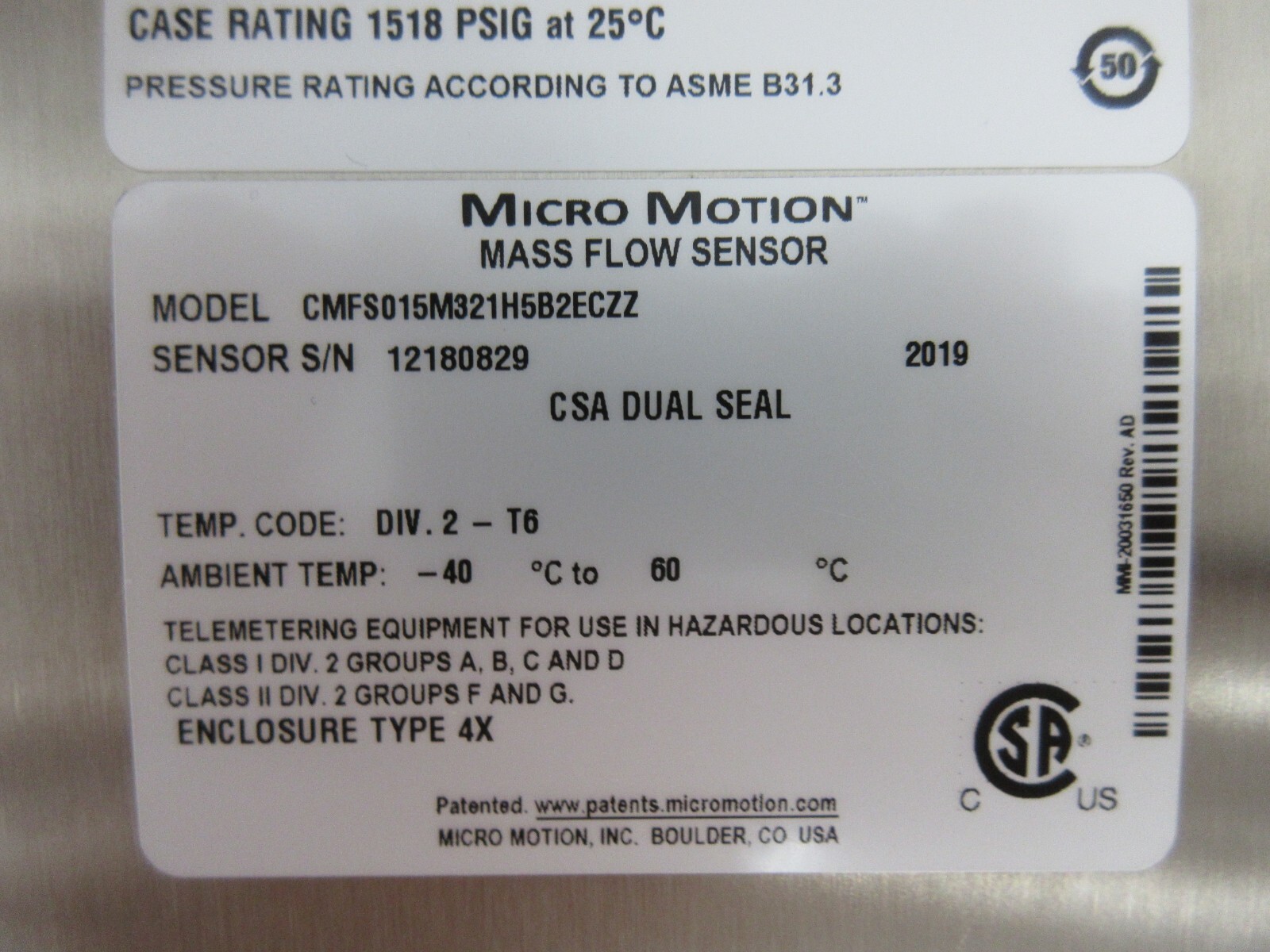 Emerson Micro Motion Elite Coriolis Meter, Transmitter