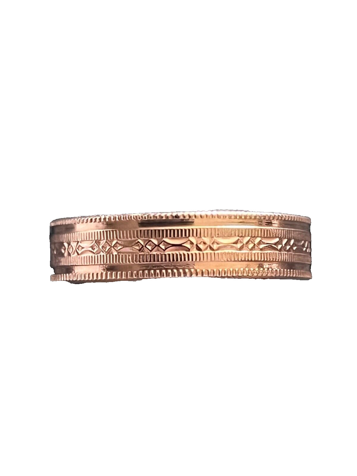 Copper Ring GEOMETRIC Pattern Open Backed Adjustable size 8 TO 9 1/2 #CR-257