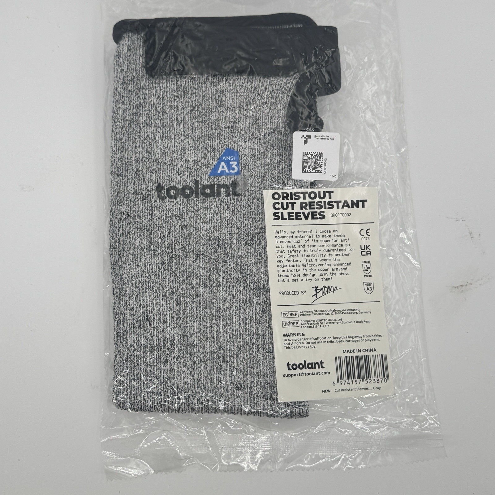 Toolant Unisex Adult's Long Oristout Cut Resistance Sleeves CG2 Grey One Size