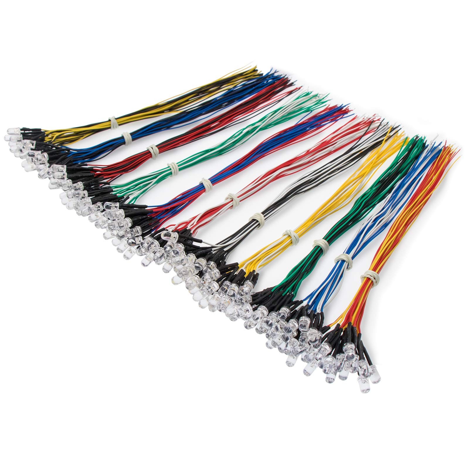 165pcs 12V 5mm Pre Wired LED Lights Emitting Diodes (11 Colors x 15pcs) Assor...