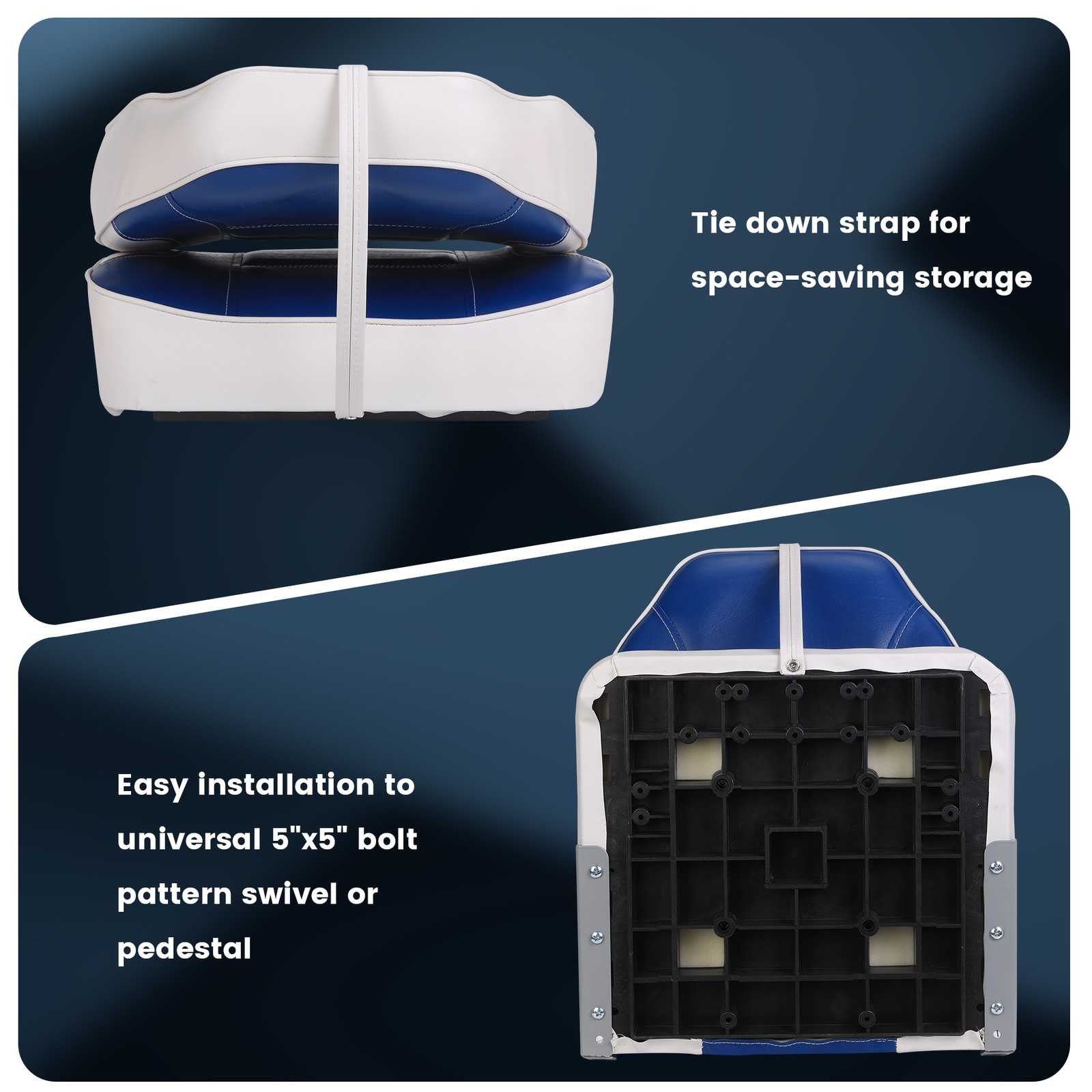 Garvee 2 Pack High Back Folding Boat Seats Thick Sponge Padding PVC Blue White