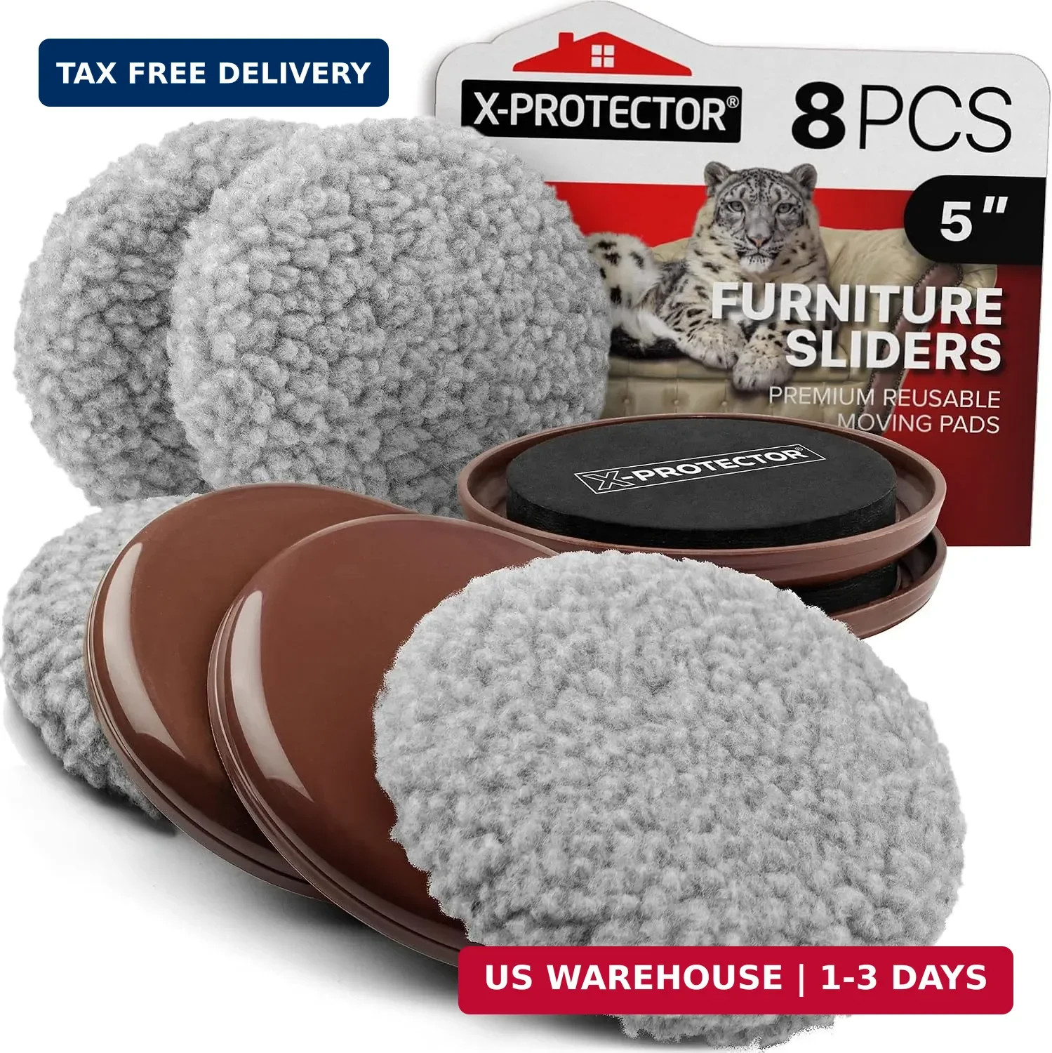 Furniture Sliders X-PROTECTOR - 4+4 Pack 5" Multi-Surface Furniture Sliders | 4