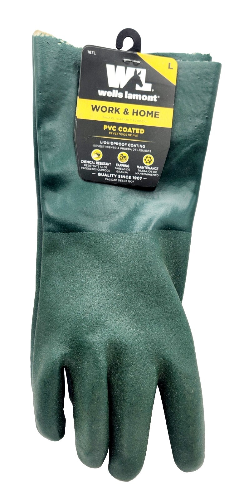 Wells Lamont LARGE 167L PVC Coated Men's Work & Home Gloves, Green, BRAND NEW