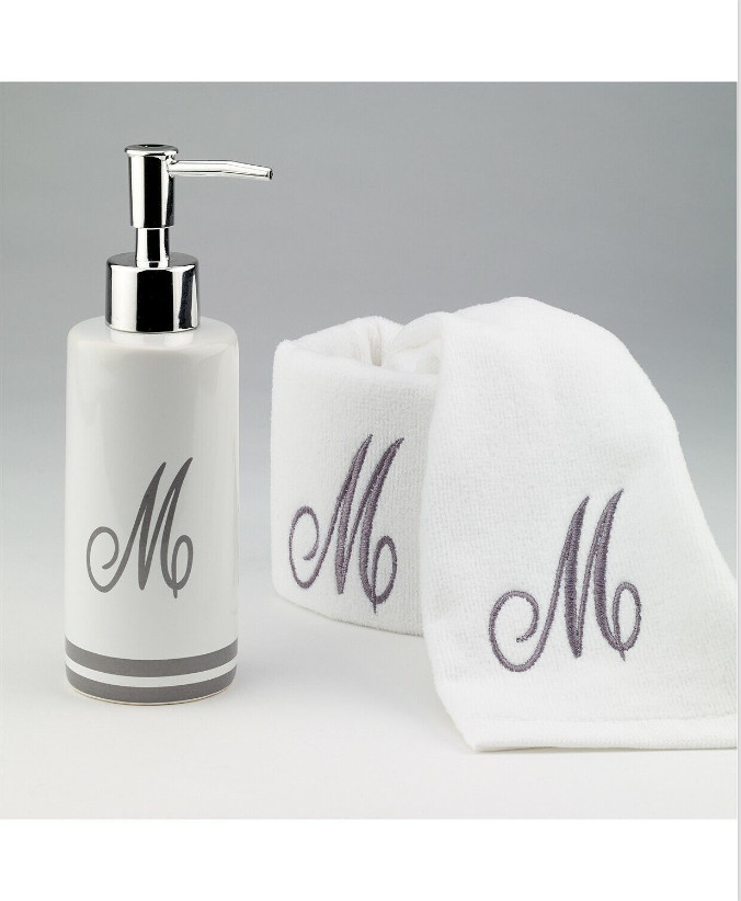 Avanti Script Monogram Cotton Fingertip Towel Lotion Pump 3-Pc. Gift Box Set "A"