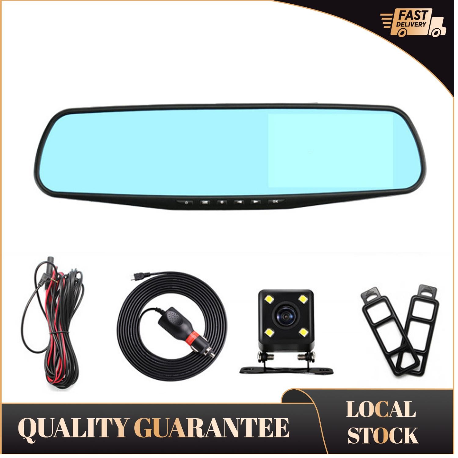 1set Rearview Mirror Dashcam 1080P Dual Lens 4.3-inch for 12V Cars Brand New
