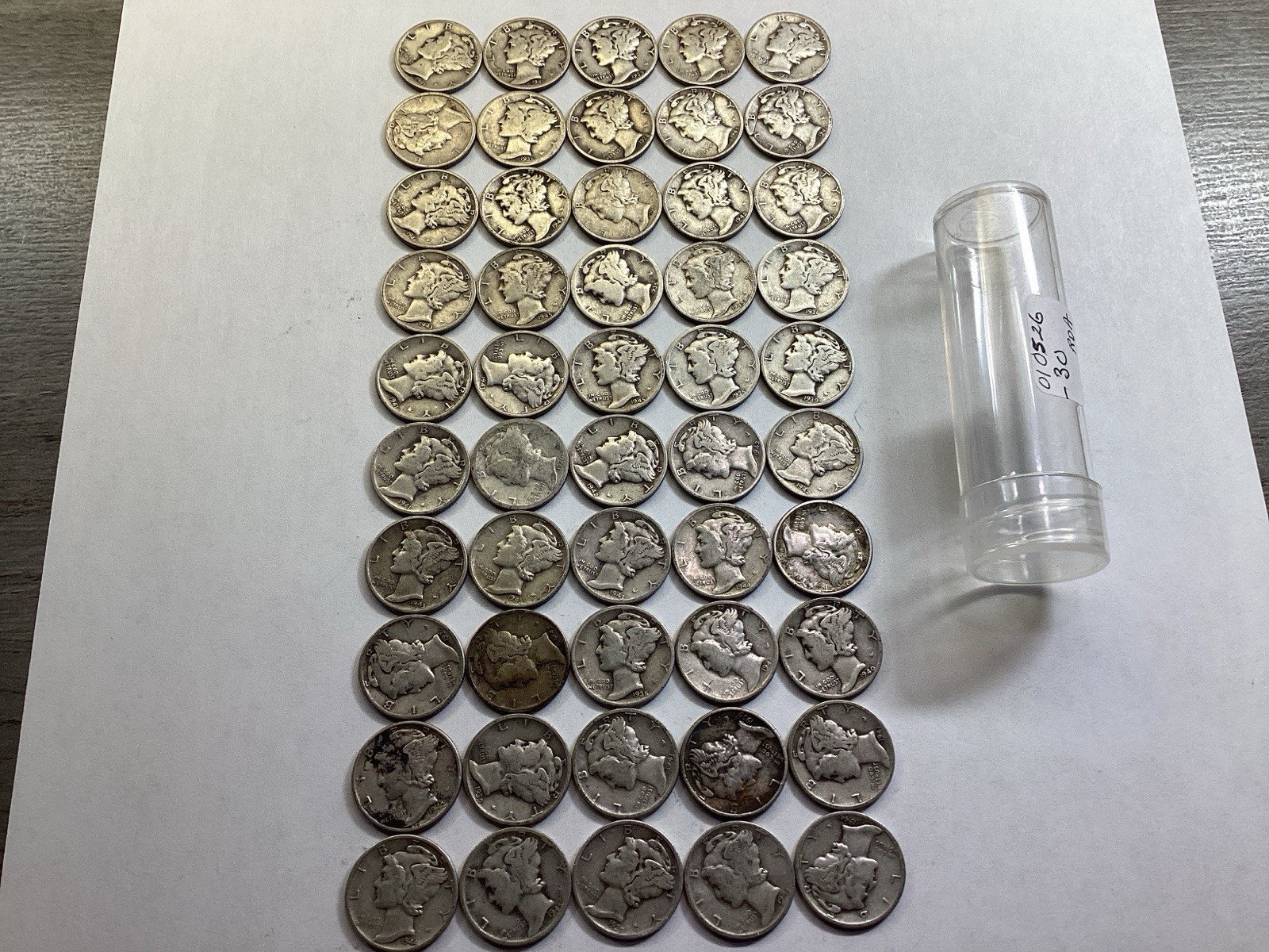 1 Roll of 50 Mercury 90% Silver Dimes Good Dates Mixed Mints 010526 30rda