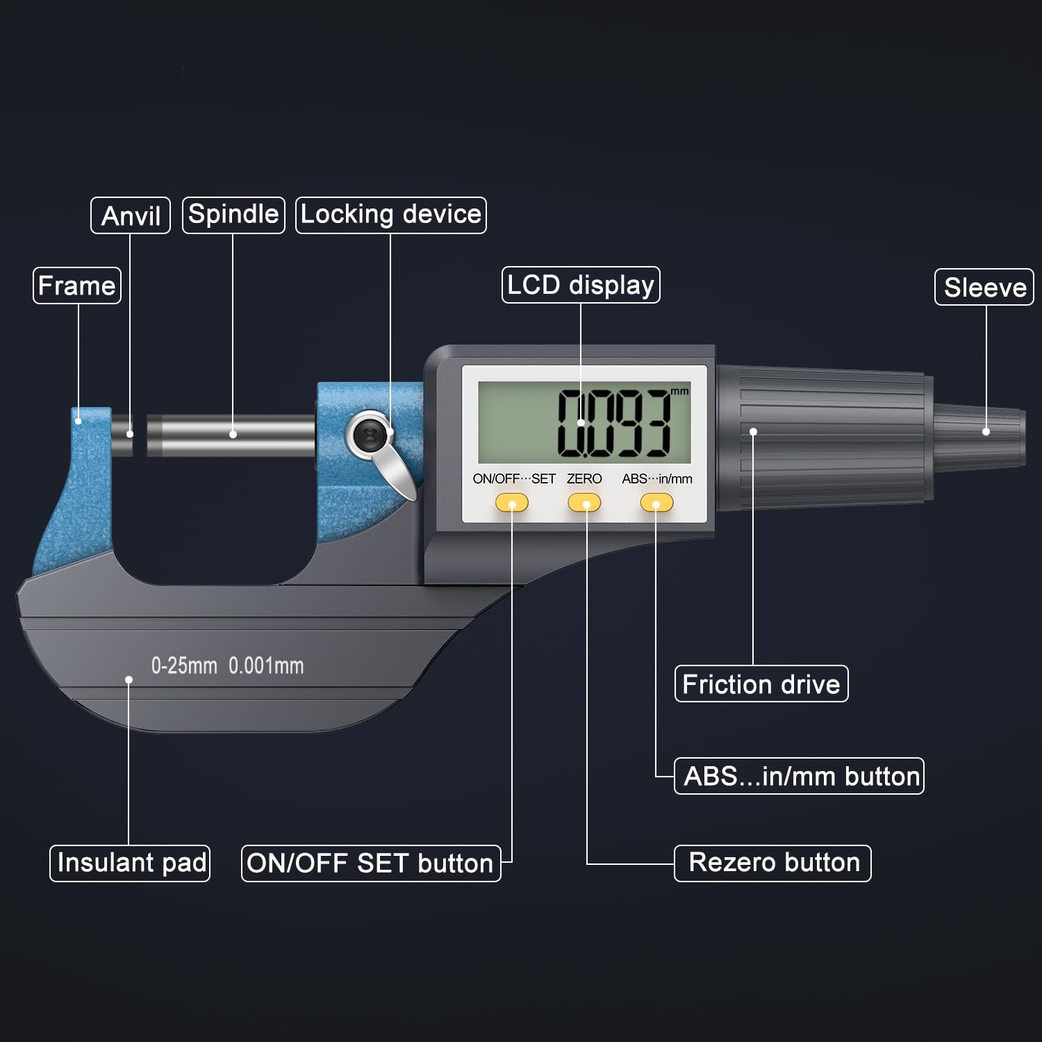 HDLKNAK Digital Micrometer, Outside Micrometer Precision Measuring Tool, Blue