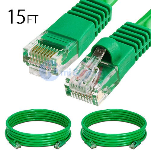 2x 15FT CAT5e Cable Ethernet Lan Network CAT5 RJ45 Patch Cord Internet Green