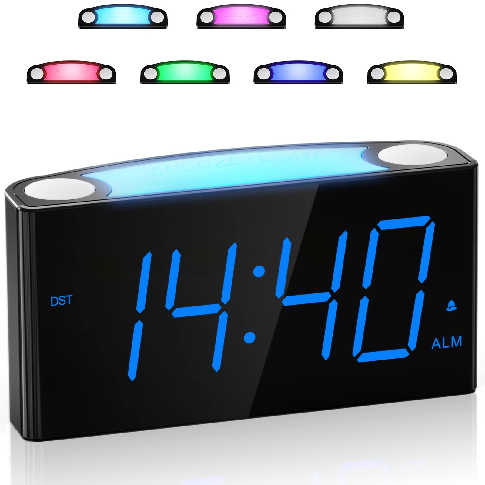 7.5" Digital Alarm Clock with 7 Color Night Light USB Type-C Charger Dimmer