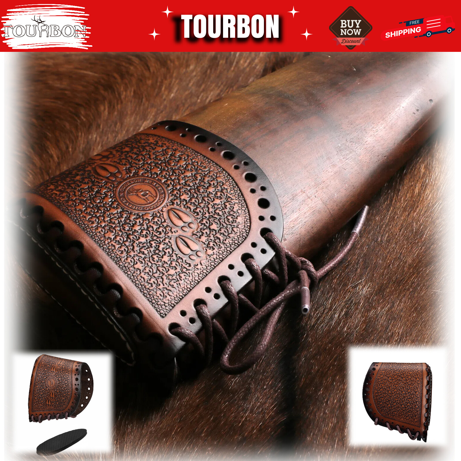 TOURBON Leather Rifle Shoulder Recoil Pad Shotgun Stock Shooting Protector Cover