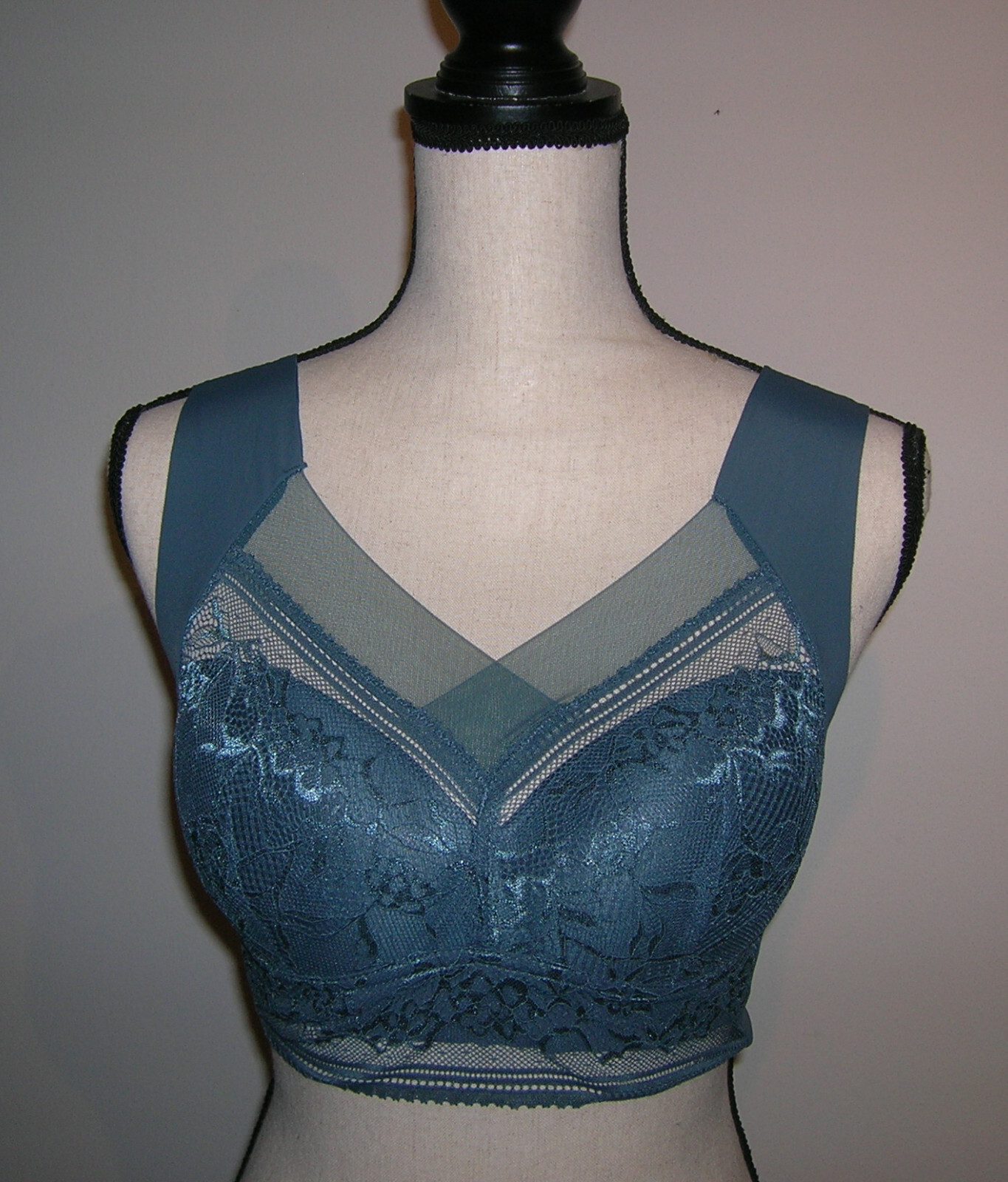 Wirefree Bralette Bra Size 2XL Full Coverage Smooth Back Lace Mesh Dark Cyan