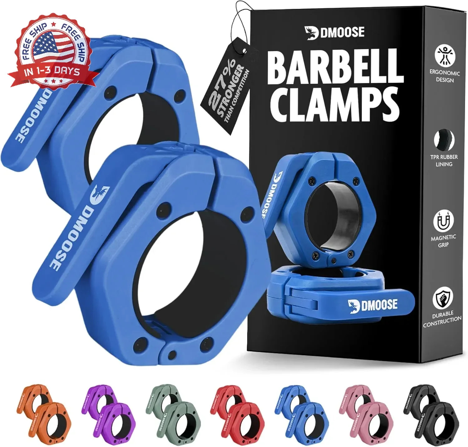 DMoose Fitness Barbell Clips 2 Inch (Pair) - Quick Release Olympic Barbell Clamp