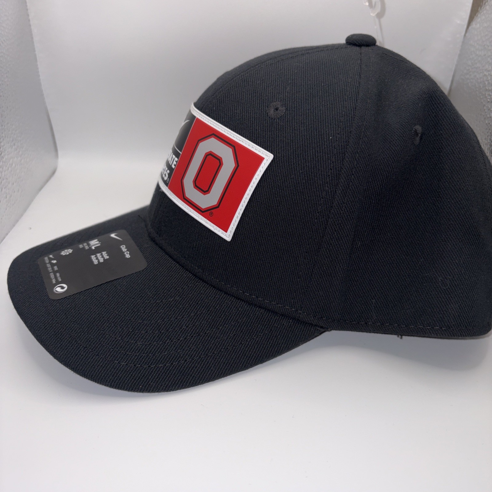 NIKE OSU OHIO STATE BUCKEYES CLUB CAP BLACK Fitted M/L On Field HAT RUBBER PATCH