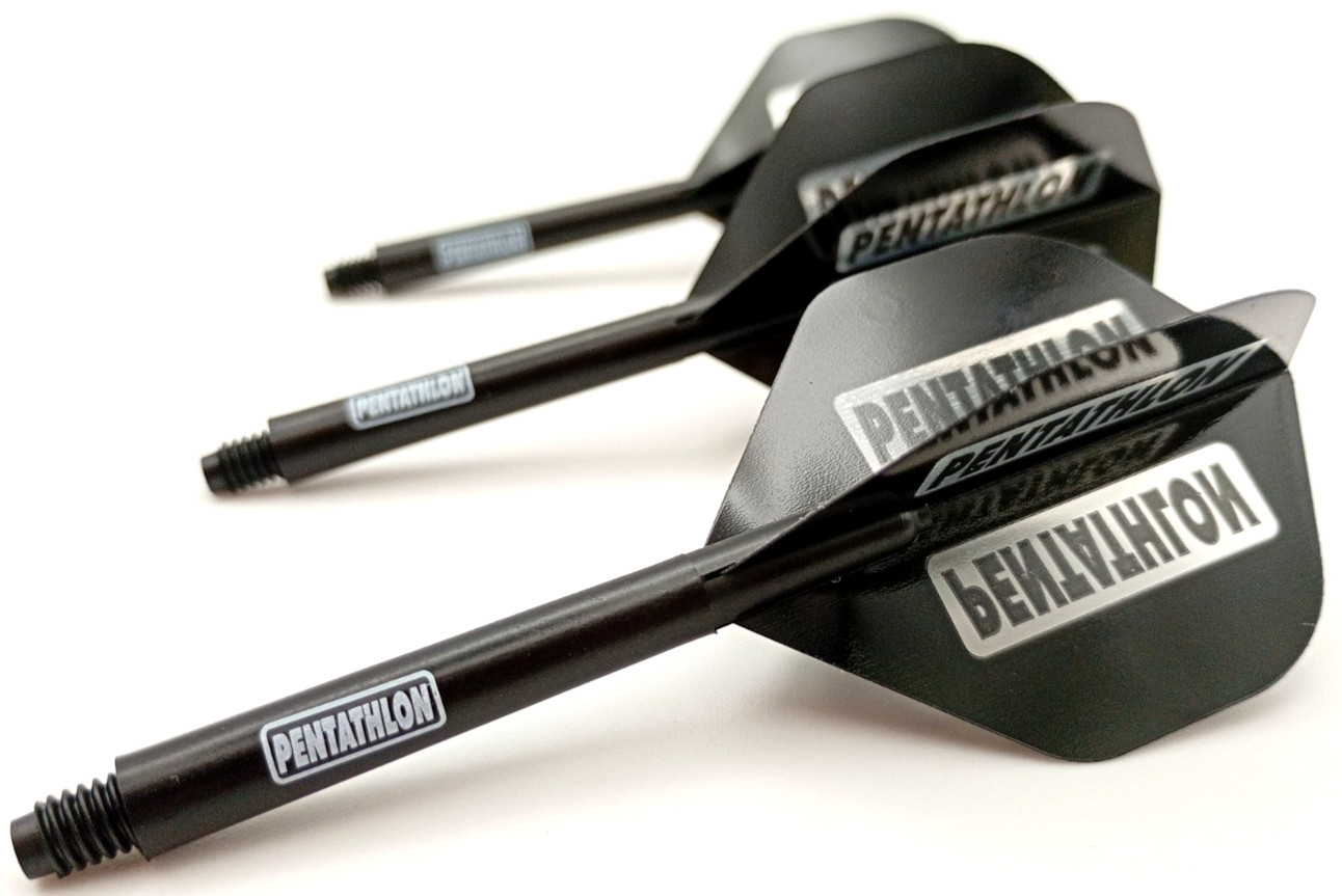 Black Pentathlon No2 Dart Flights Strong 100 mic + Stems MED or TWEENIE 20 Sets