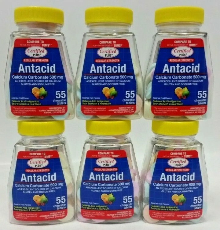 ( Lot 6 ) Bottles Chewable Antacid w/ Calcium, 55 ct. Each Bottle SEALED