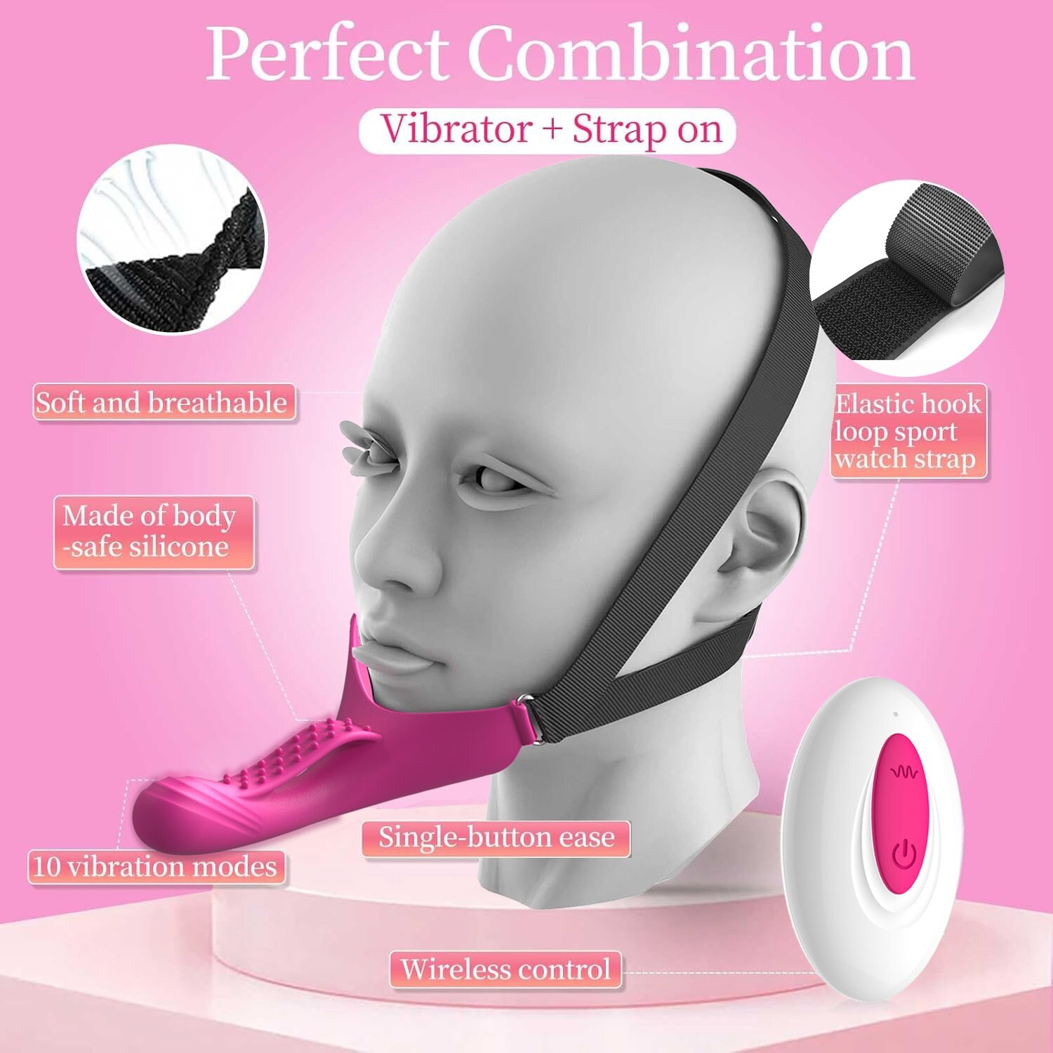Headband Harness Strap-On Realistic Dildo Anal G-Spot Vibrator Sex Toys Couples