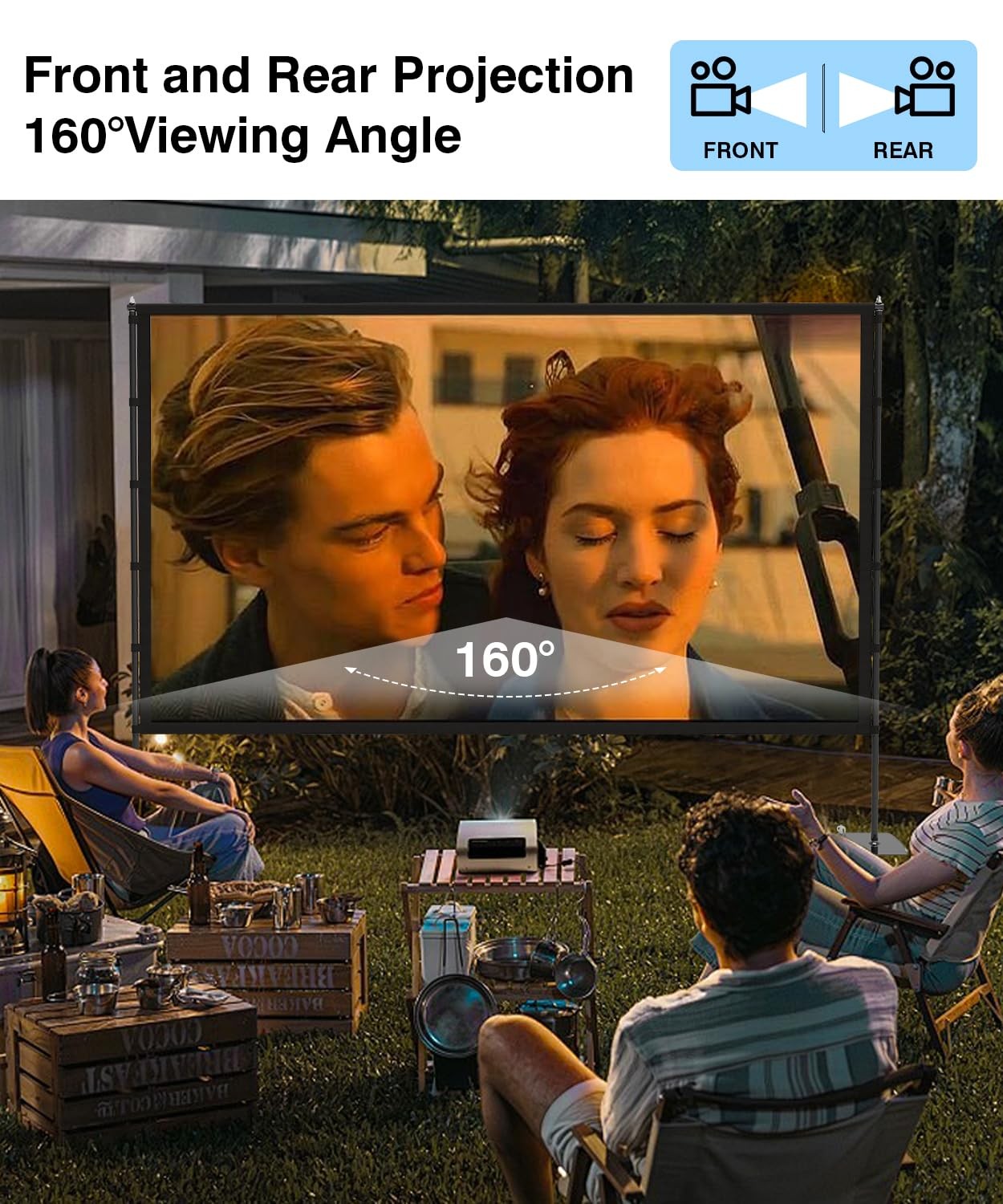 Projector Screen with Stand - 100 Inch Outdoor Projector Screen Portable Proj...