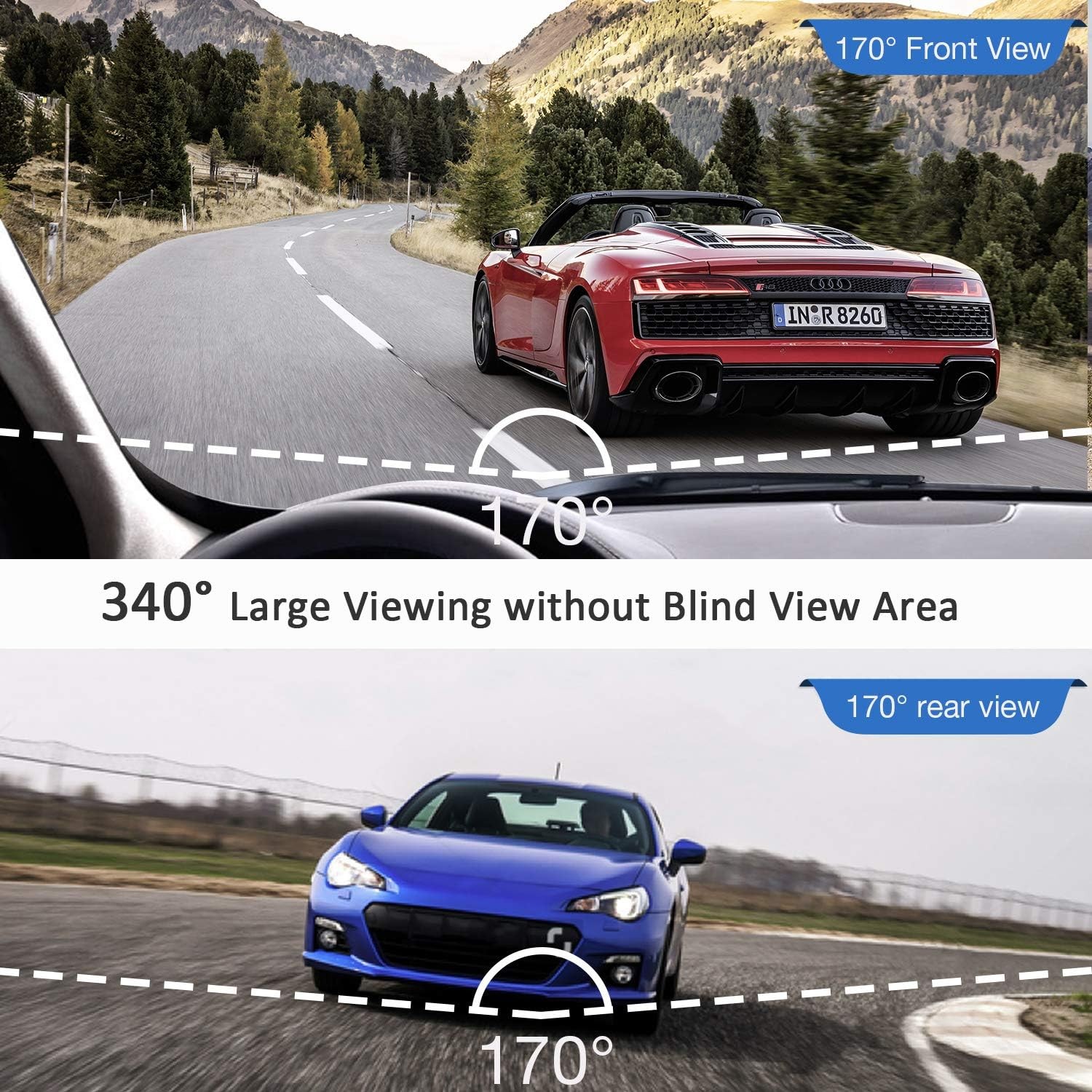 Dash Cam 1080P Front and Rear Camera Loop Recording G-Sensor 24 Hours Parking