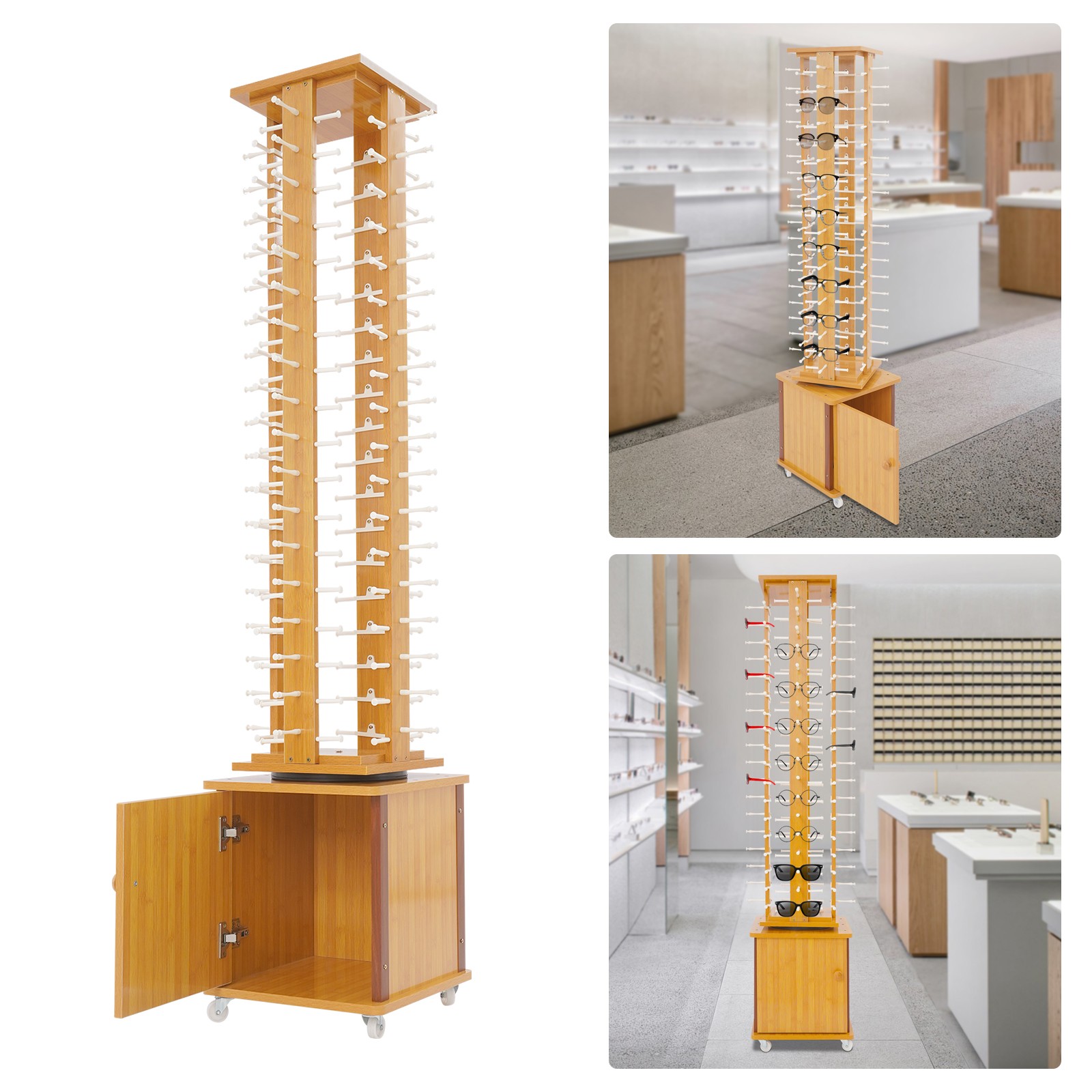 72-Pair Eyeglass Display Rack Rotating Glasses Storage Stand Floor-standing