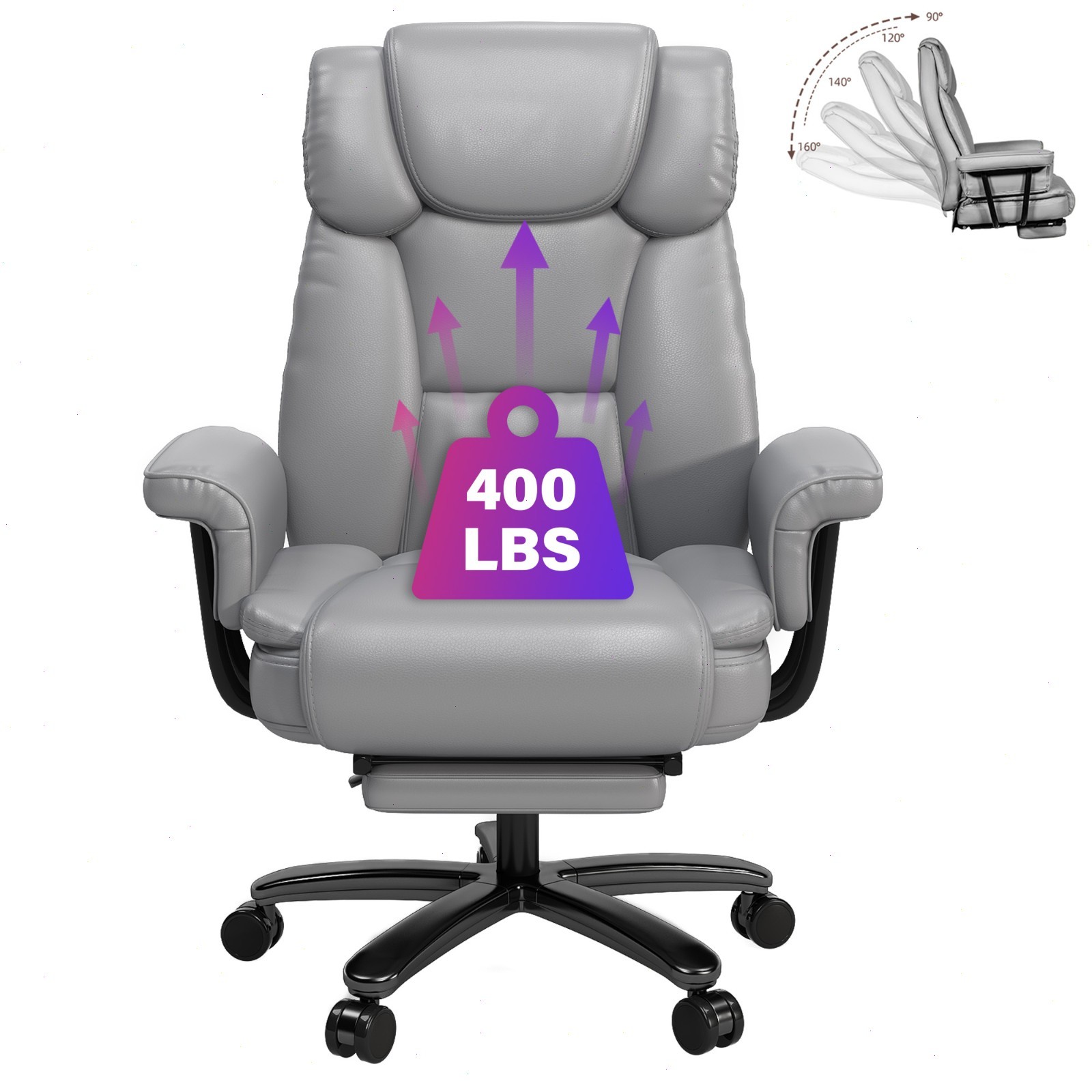 Big and Tall Office Chair Reclin with Footrest High Back Desk Chair 400LBS Gray