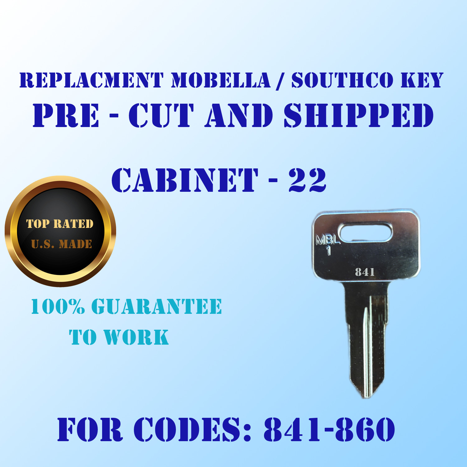 841-860. Replacement key for Mobella / Southco Boat locks. Pre cut ready to work