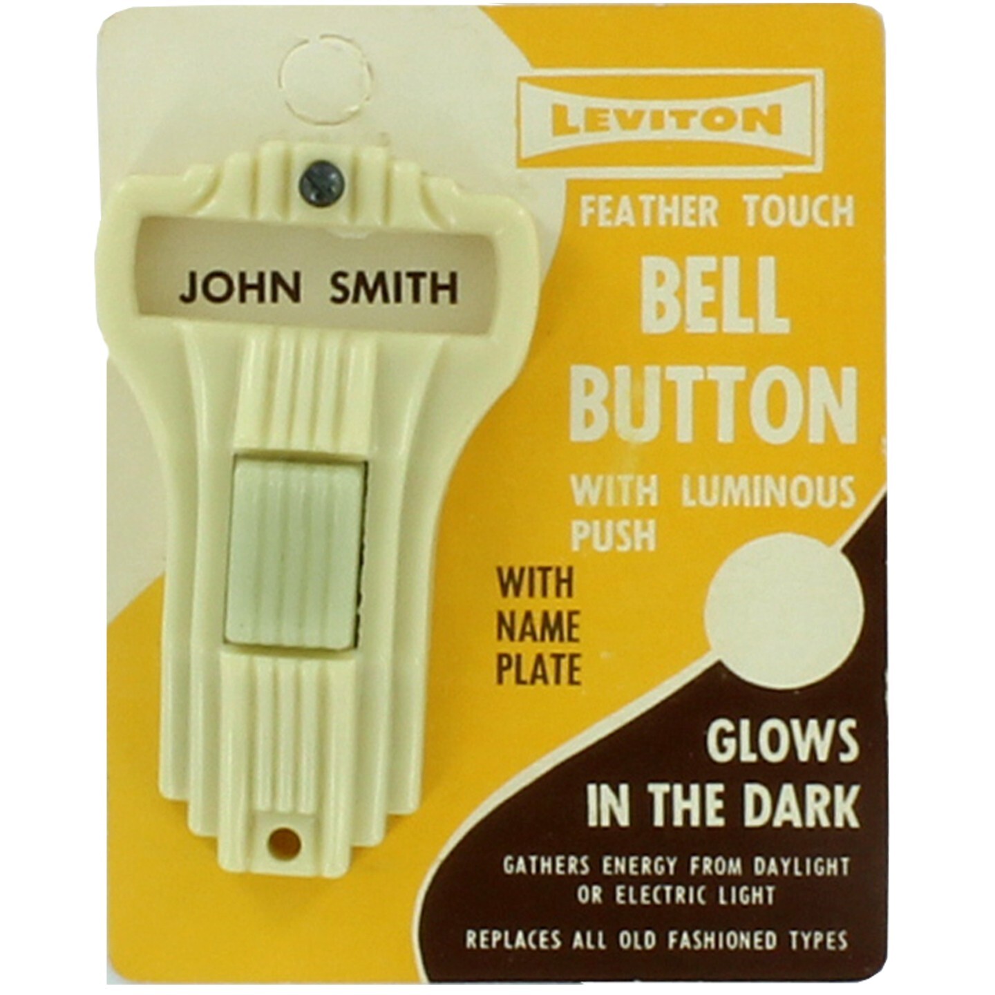 Vintage Leviton Glow In The Dark Feather Touch Bell Button With Luminous Push