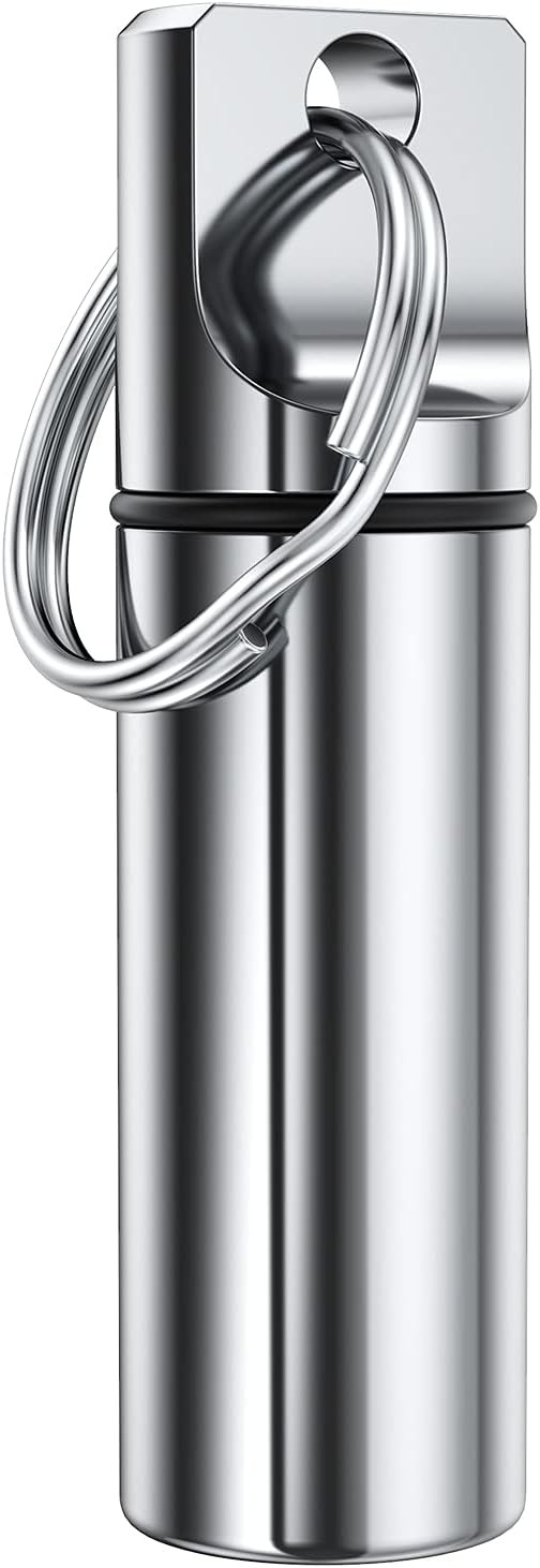 Small Pocket Pill Box Keychain, Aluminium Alloy Portable Mini Pill  - (Silver)
