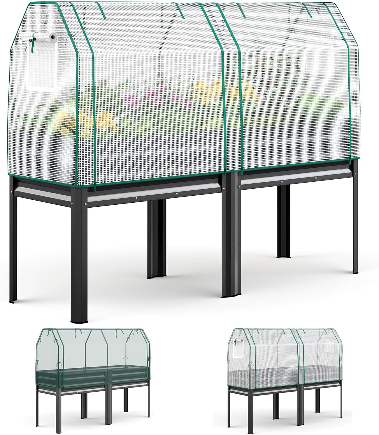 King  Large Raised Garden Bed with Legs & Cover & Netting 72×23×55 in | Galvaniz