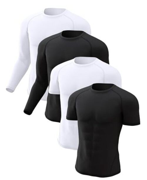4 Pack Compression Shirts Small 2 Black & 2 White Long Sleeve*2+Short Sleeve*2