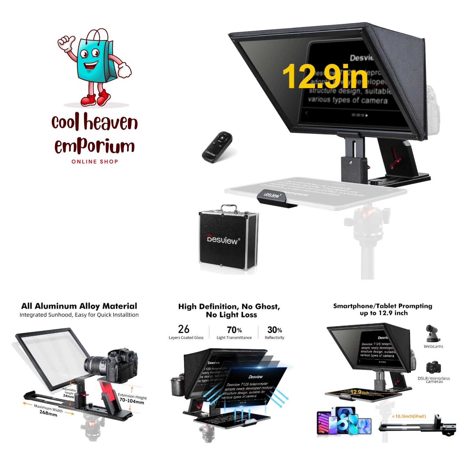 Innovative T12S Teleprompter with 12.9