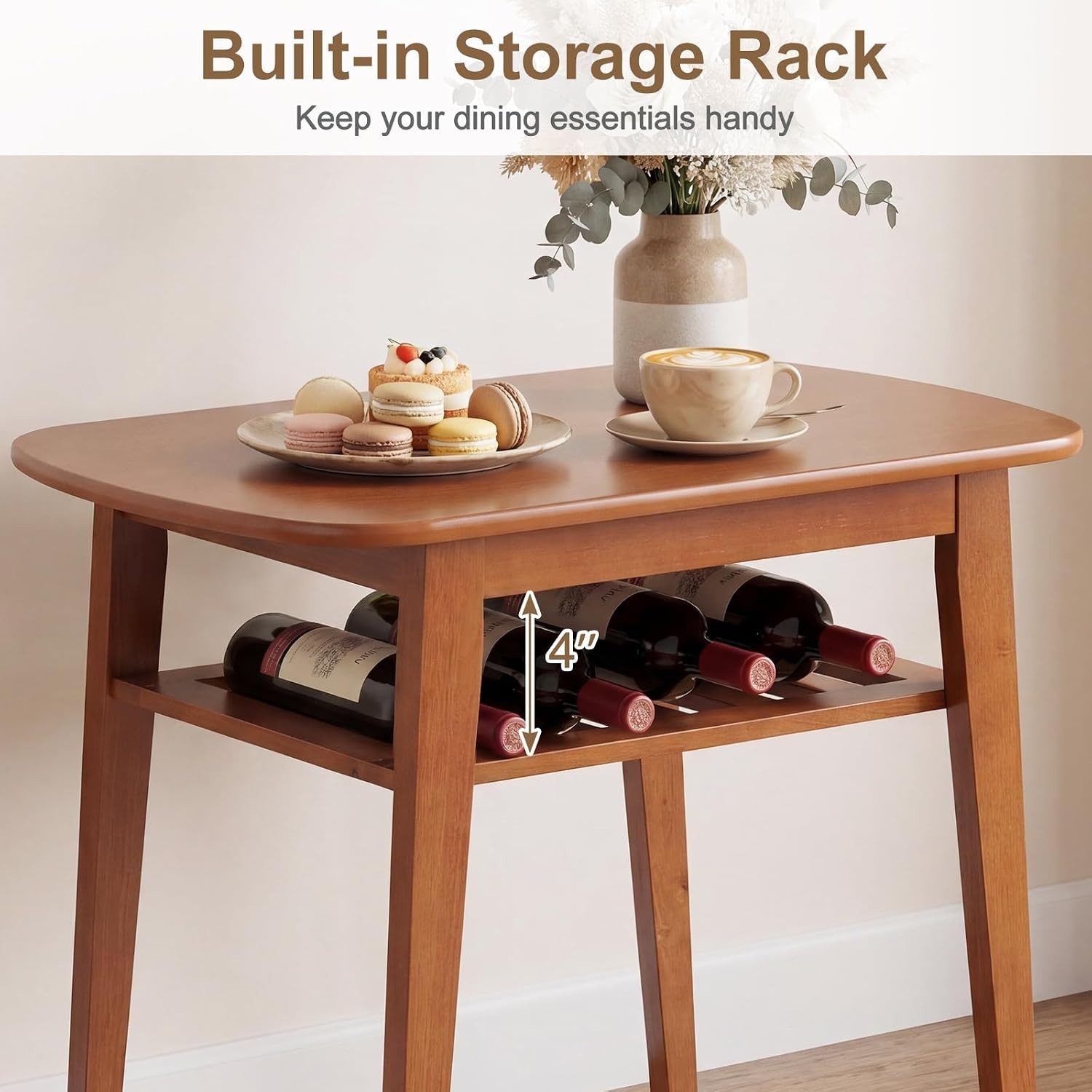 Dining Table Set 2 Space Saving Kitchen Table & Chairs Set w/Rubber Wood Frame