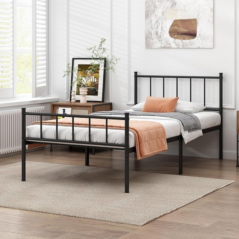 Twin Bed Frame Alloy Steel Platform No Box Spring Easy Assembly Safe Design New