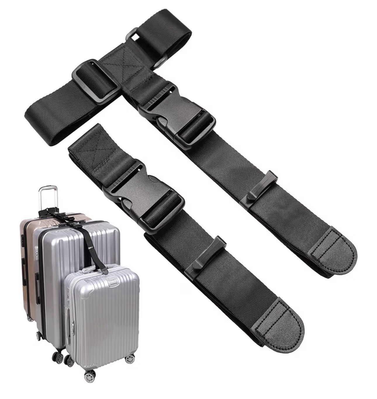 Two Add A Bag Luggage Connector Straps Adjustable Suitcase Belt Strap Travel