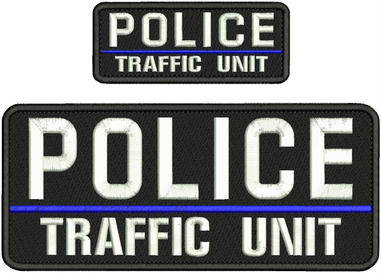POLICE TRAFFIC UNIT embroidery patch  4x10 and 2x5 inches hook WHITE  AND BLACK