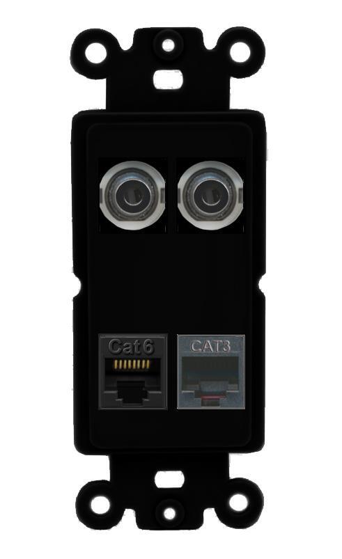 [4 Ports] 2 3-5MM CAT6 PHONE Port Rocker Wall Plate Black