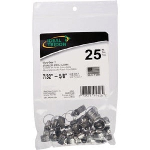 (2-pks of 25) Ideal HY-GEAR 5/16" To 5/8" Stainless Steel Worm Gear Hose Clamps